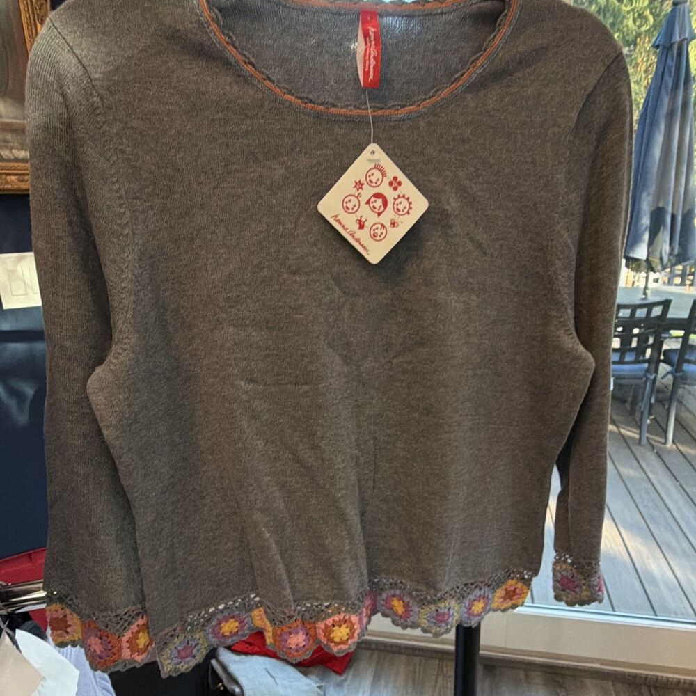 Hanna Andersson Cotton Sweater with Crochet Floral Edges